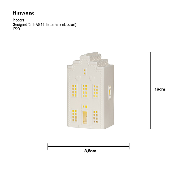 Dekorative Lichthaus für den Innenbereich, Höhe 16 Zentimeter, Breite 8,5 Zentimeter, geeignet für drei AG13 Batterien, inklusive Batterien, Schutzart IP20
