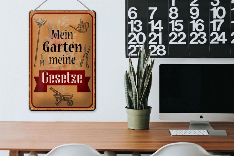 Blechschild Spruch 20x30cm mein Garten meine Gesetze