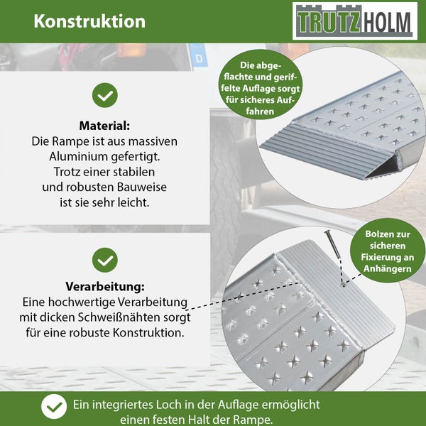 TRUTZHOLM 1 x Auffahrrampe 150 x 28 cm Traglast 270 kg Alu grau gelocht Verladerampe