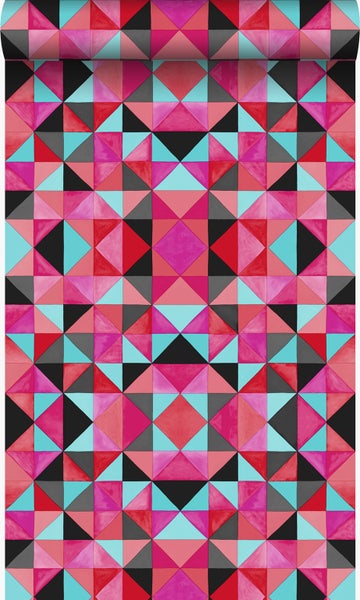Origin Wallcoverings Tapete kubistisches Muster Rot und Blau - 53 cm x 10,05 m - 346911