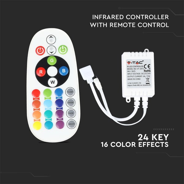 V-TAC VT-2472 - LED-Leuchtbänder - 72Watt - Infrarot-Steuerung - Fernbedienung mit 24 Tasten -