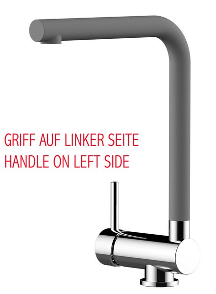 Wasserhahn Vorfenster Küchenarmatur, Umklappbar 6 CM, LINKER HEBEL, mit 360° schwenkbarem L-Auslauf, Verchromt / Zement Granit