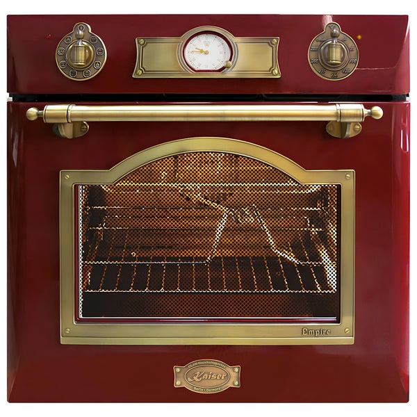 Einbaubackofen im Retro Design der Marke Kaiser Empire mit Uhr und Messingbeschlägen