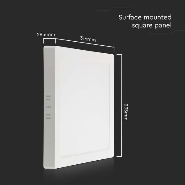 Aufputz-Quadratpanel mit den Maßen 28,6 mm x 316 mm x 295 mm.