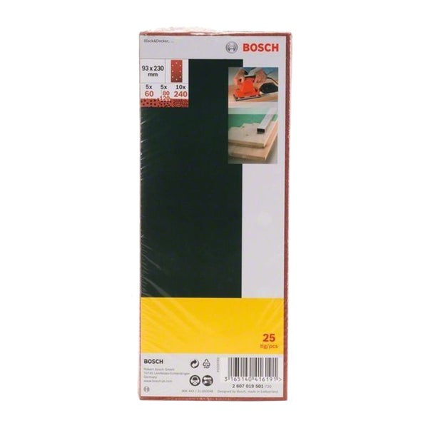 Bosch Schleifblatt-Set für Schwingschleifer 25tlg. 8 Löcher (B+D) 93 x 230 mm 60-240 - 2607019501