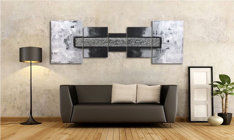 Das moderne Bild -Silver Struggle- 210x70x2 cm handgemaltes Unikat