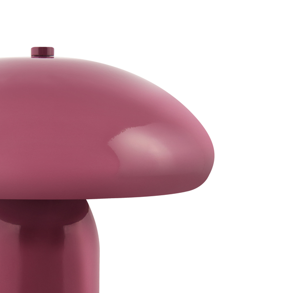 Pilzförmige Tischleuchte aus glänzendem Metall in Rosa.