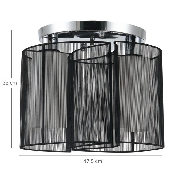 HOMCOM Deckenlampe vintage Deckenleuchte 2 flammig Deckenlicht Lampe 2 x E27-Fassung Schwarz Ø47,5 x 33H cm (Ohne Glühbirnen)