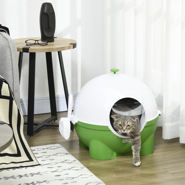 PawHut Katzentoilette, 53L x 51B x 48H cm, Kunststoff, PC, Grün+Weiß