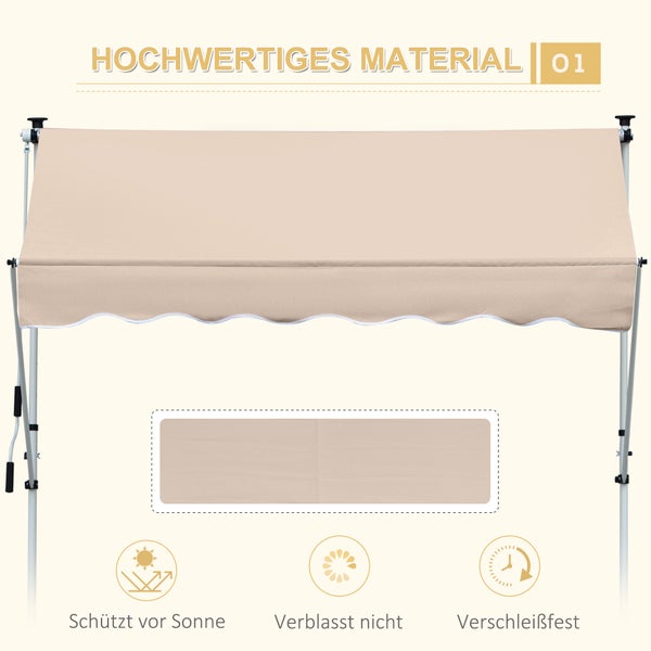 Outsunny Markise, Klemmmarkise,  2x1,2m, Alu, Cremeweiß