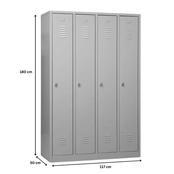 PROREGAL Garderobenspind Camel 4-Fächer HxBxT 180 x 117 x 50 cm Vorhängeschloss Grau