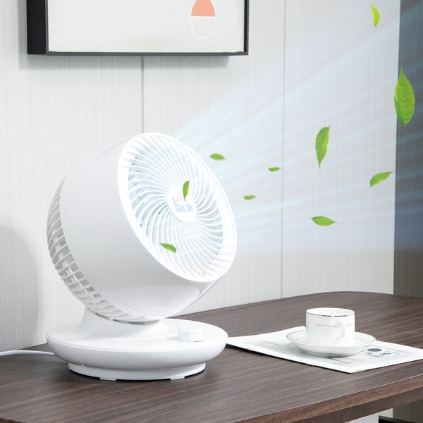 HOMCOM Tischventilator Ventilator 90° Kippfunktion 90° Schwenkbar 70° Oxidation Umluftventilator Lüfter 3 Geschwindigkeitsstufen Kunststoff ABS Ø27 x 34H cm