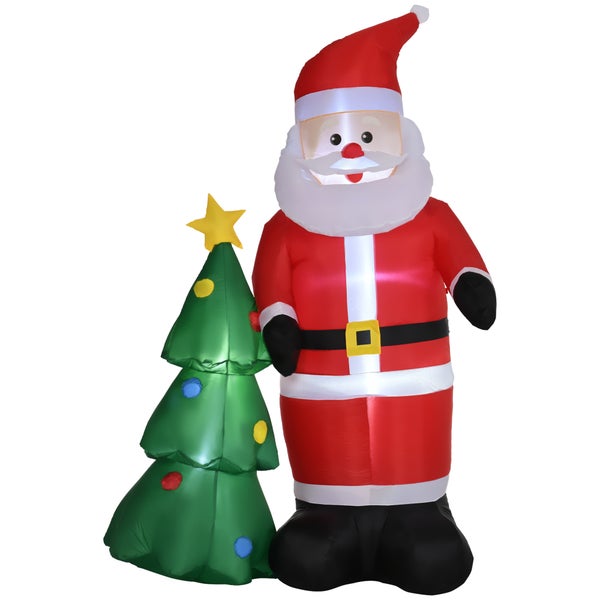 Outsunny Aufblasbarer 210 cm Weihnachtsmann mit Weihnachtsbaum LED  Selbstaufblasende Wasserdichte Weihnachtsdeko Weihnachtsbeleuchtung für Innen- und Außenbereich