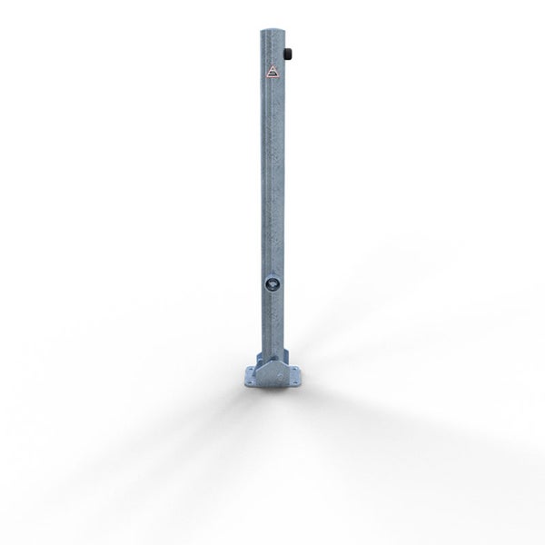 Schake Absperrpfosten umlegbar aus Stahlrohr verzinkt Ø60x2,5mm mit Dübelbefestigung, Dreikantverschluss und Stahlkappe 900mm Überflur
