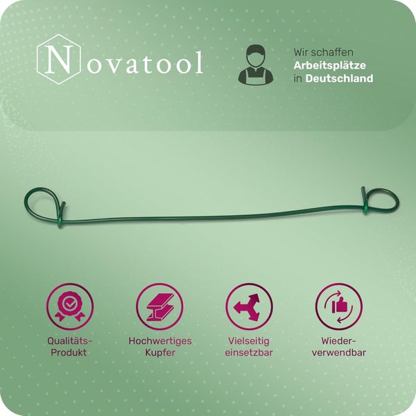 Novatool Drillschlinge aus Kupfer, zwei Ösen, Qualitätsprodukt, vielseitig einsetzbar, wiederverwendbar, Arbeitsplätze in Deutschland, Novatool Logo.