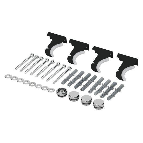 Befestigungsset mit Schrauben, Dübeln, Rosetten und Halterungen