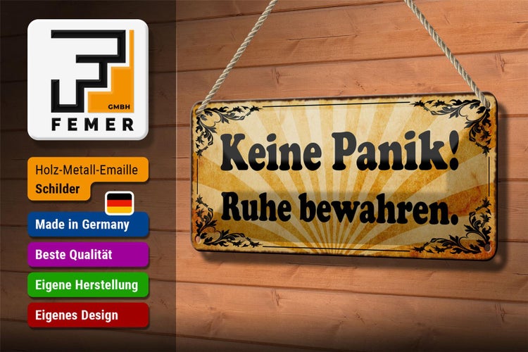 Blechschild Spruch 27x10cm keine Panik Ruhe bewahren Dekoration