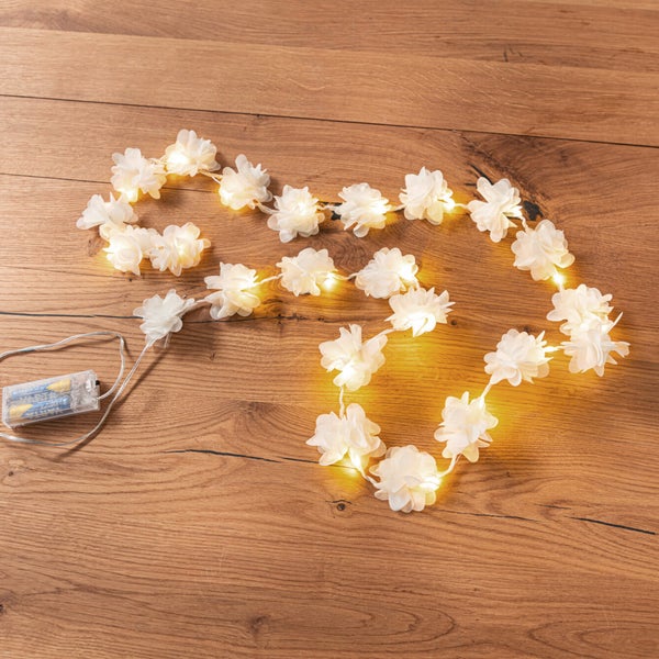 FRANK FLECHTWAREN|LED-Lichterkette White Blossom, 2er Set, GL: 200 cm, Lichterkette: 150 cm, KUNSTSTOFF, POLYESTER