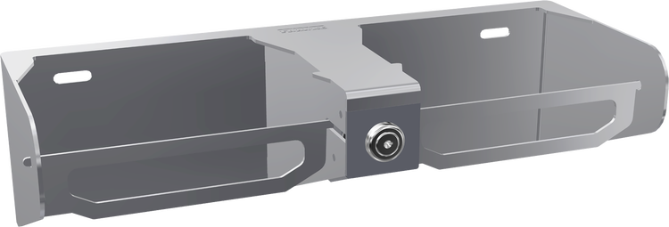 Thule Metall Wandhalterung mit Schloss zur Aufbewahrung, mit zwei Fächern und Befestigungslöchern.