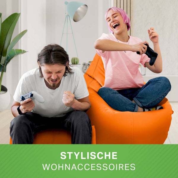Green Bean 2er Set Sitzsack + Hocker - fertig befüllt - robust waschbar schmutzabweisend - Kinder & Erwachsene Bean Bag Bodenkissen Lounge Sitzhocker Relax-Sessel Gamer Gamingstuhl Pouf - Orange