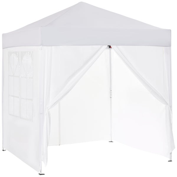Outsunny Pavillon 2x2m Wasserdicht, Pop-up Faltpavillon mit 4 Seitenwänden, Abflusslöcher Fenster, faltbar Partyzelt UV 30+, Gartenzelt mit Tragetasche, Gartenpavillon für Terrasse, Weiß