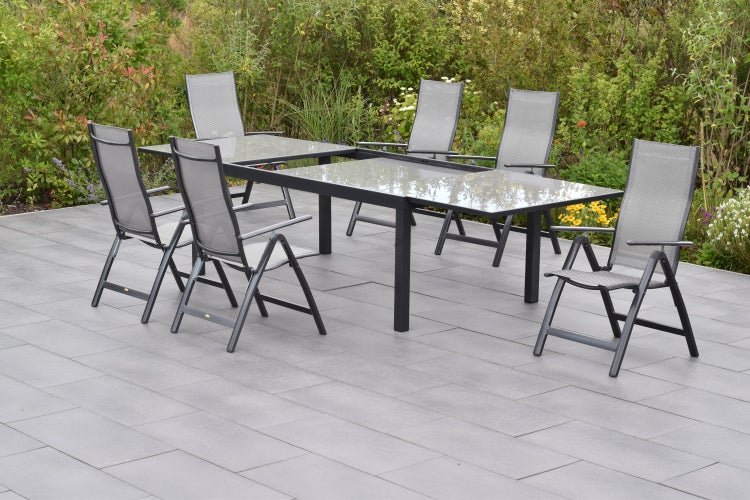 Carrara Gartenmöbelset 7tlg., Semi Ausziehtisch 200 (300) x 100 cm, graphit/grau