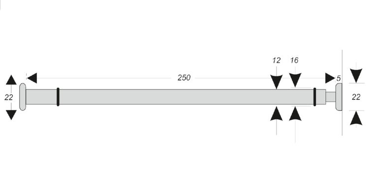 Technische Zeichnung einer Klemmstange mit Maßangaben in Millimetern.