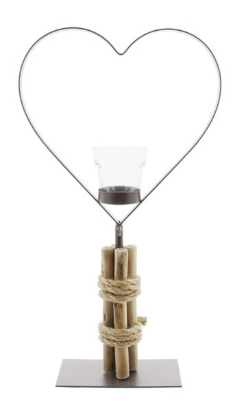 FRANK FLECHTWAREN | Teelichthalter Herz, METALL, 25 x 8 x 45 cm, Glas Ø 6 x 6 cm, ohne Teelicht