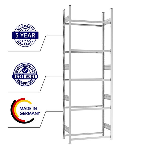 PROREGAL Reifenregal Stecksystem T-Profil Grundregal HxBxT 300 x 100 x 40 cm 5 Ebenen Fachlast 150 kg Verzinkt