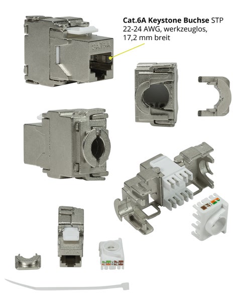 Keystone RJ45 Cat. 6A Modul inkl. Jung Keystone Abdeckung 1fach A1569-1WEWW & 1fach Rahmen AS581WW alpinweis, Netzwerkdose