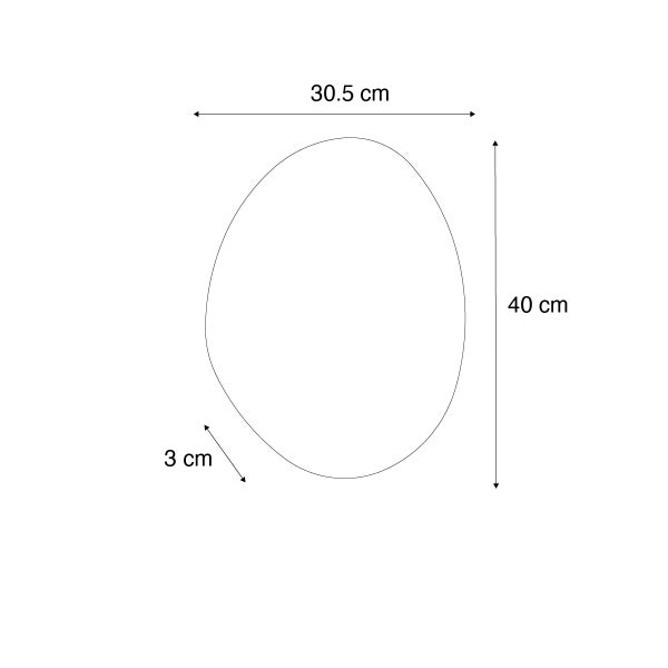 Abmessungen eines Spiegels: 30,5 cm breit, 40 cm hoch und 3 cm tief