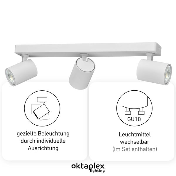 Bora Deckenstrahler LED 3-flammig warmweiss 450lm 2,5W schwenkbar für Wohnräume Flur Esszimmer Küche weiß