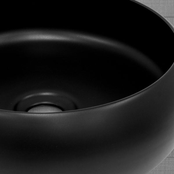 ML-Design Waschbecken aus Keramik Schwarz Matt Ø 35x12 cm Rund inkl. Ablaufgarnitur ohne Überlauf, Moderne Aufsatzwaschbecken Waschtisch Waschschale Waschplatz Handwaschbecken, für Badezimmer/Gäste-WC
