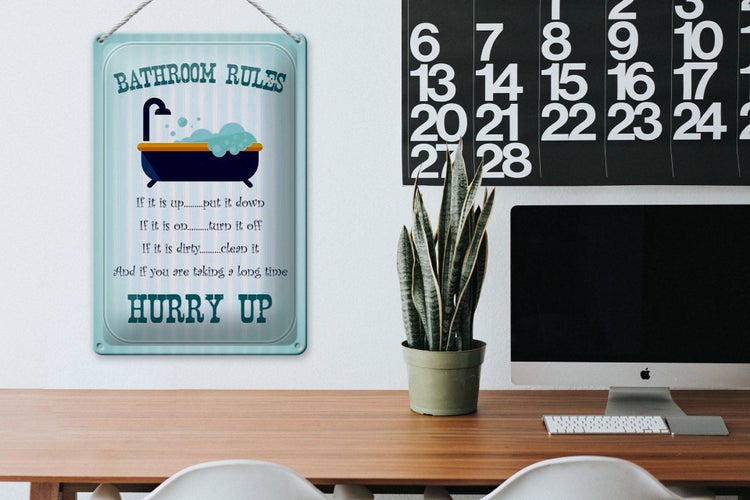 Blechschild Spruch 20x30cm Bathroom Rules if it is up put