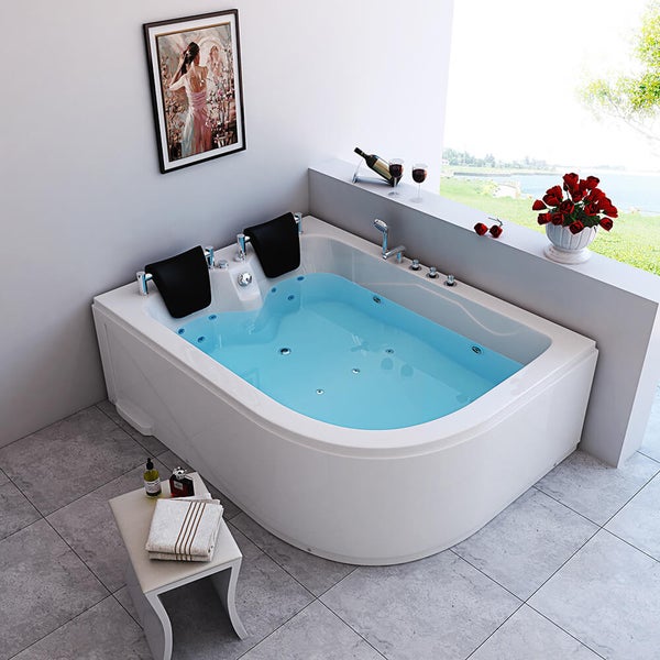 Home Deluxe - Whirlpool - BLUE OCEAN XL Rechts, Weiß, Maße: 180 x 120 x 65 cm - inkl. Nackenkissen, Armaturen und Whirlpoolpumpe I Whirlpool für 2 Personen, Indoor SPA, Eckbadewanne