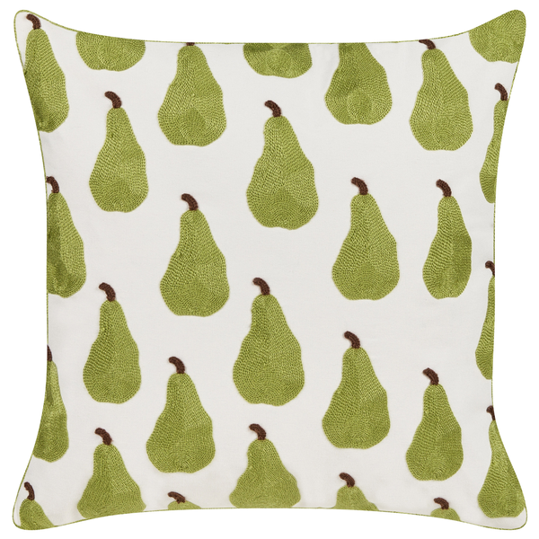 Quadratisches Zierkissen mit aufgesticktem Birnenmuster
