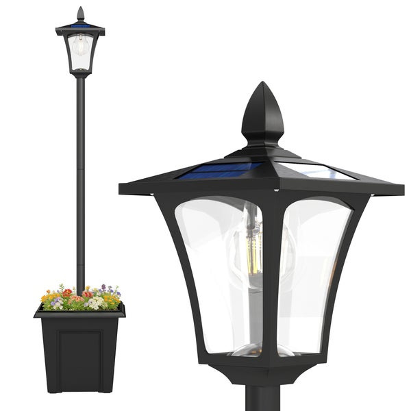 Solar-Gartenlaterne mit integriertem Pflanzgefäß und LED-Leuchtmittel im klassischen Design.
