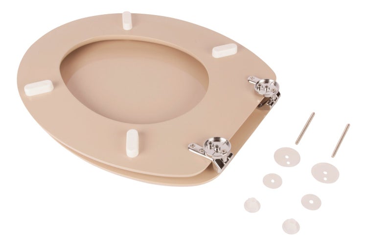 aquaSu® WC-Sitz Venezia in Bahama-Beige, mit robustem Holzkern, Schnellbefestigung Fast-Fix mit rostfreien Metallscharnieren, Toilettendeckel in ovaler Standard O Form universal, Beige, 218917