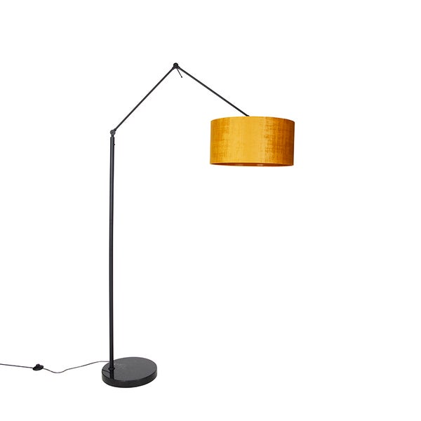 QAZQA - Moderne Stehlampe schwarz Leinenschirm gelb 50 cm - Editor I Wohnzimmer I Schlafzimmer - Stahl Länglich - LED geeignet E27