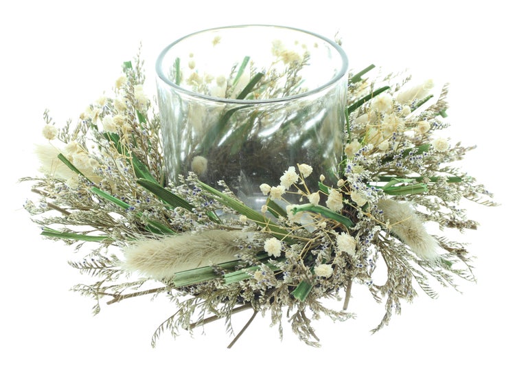 FRANK FLECHTWAREN|Windlicht Flower Whispers, Ø 18 x 8 cm, GLAS, NATURMATERIALIEN, RATTAN