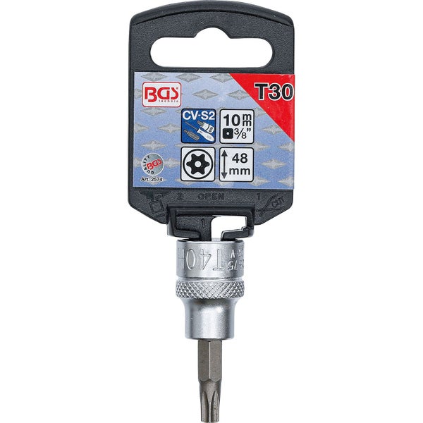 BGS Bit-Einsatz Antrieb Innenvierkant 10 mm (3/8) T-Profil (für Torx) mit Bohrung T30 - 2574