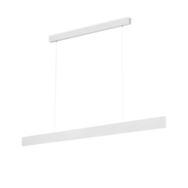 Moderne schmale LED Pendelleuchte mit Deckenbefestigung und höhenverstellbarer Seilaufhängung