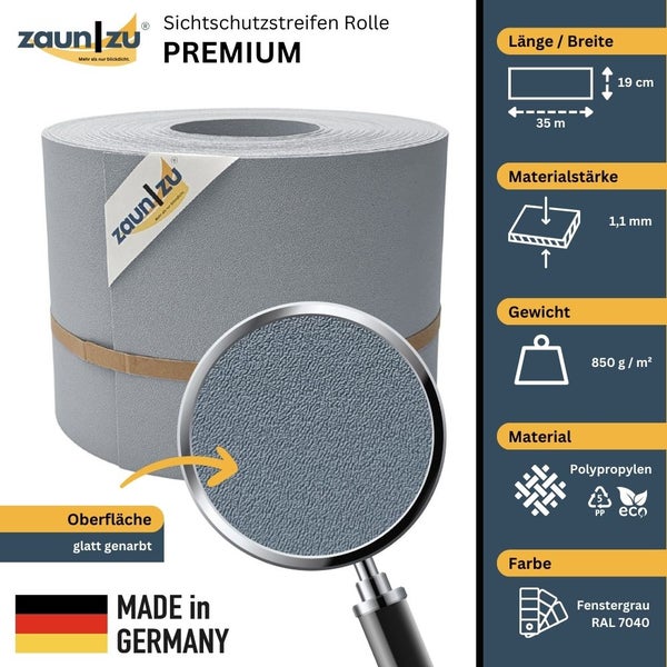 Zaun Sichtschutzstreifen Rolle Premium, 35 Meter lang und 19 Zentimeter breit