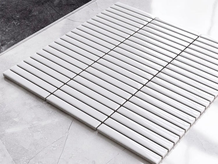 Keramikmosaik auf Netz für Bad oder Küche 28.2cm x 29cm - White Bamboo