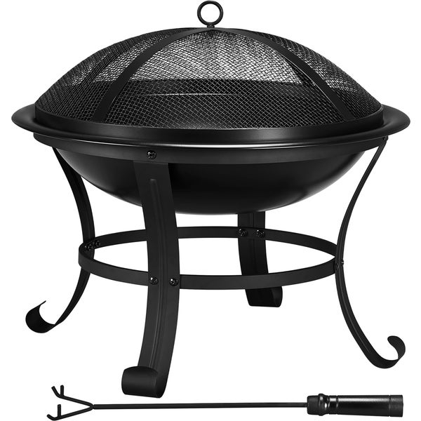 Feuerschale aus Metall mit Funkenschutz und Schürhaken