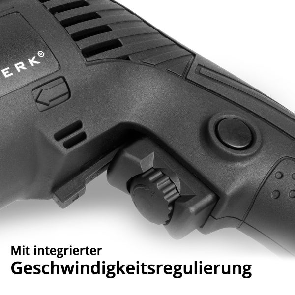 Detailansicht einer Bohrmaschine mit integrierter Geschwindigkeitsregelung