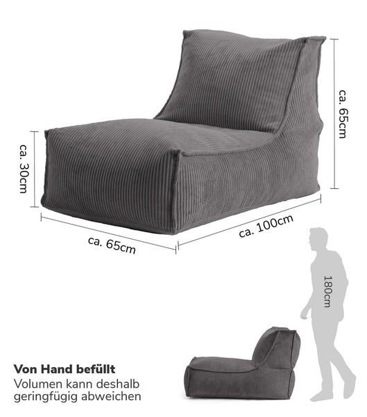mokebo Sitzsack aus Cord 'Der Gelassene', Bean Bag, Relaxliege oder Bodenkissen in Anthrazit