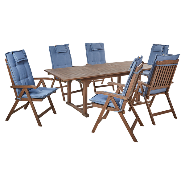 Gartenmöbel Set 6-Sitzer AMANTEA inkl. Kissen Akazienholz Blau