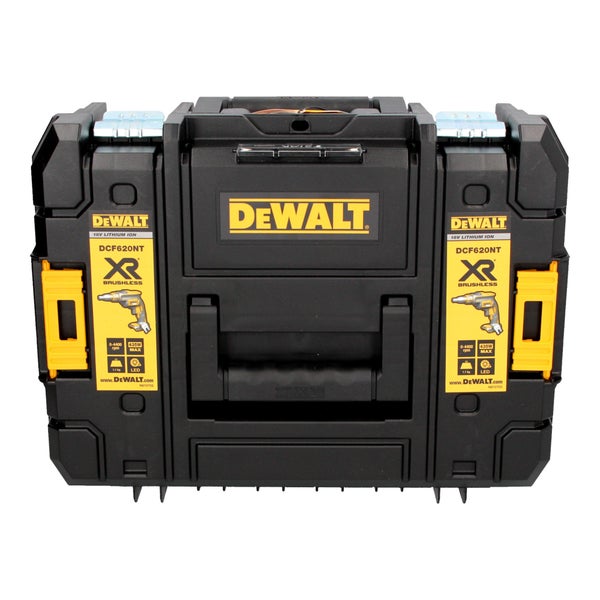 DeWalt Werkzeugkoffer TSTAK für den Akku-Trockenbauschrauber DCF620NT mit Tragegriff und Metallschließen.