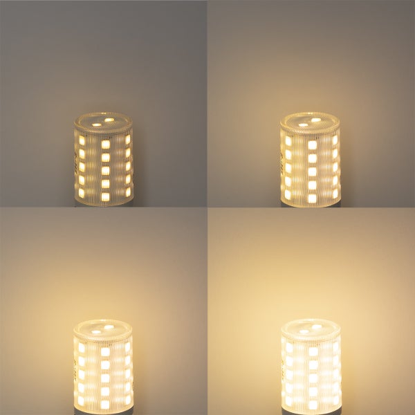 Zylindrische LED-Lampe in vier Helligkeitsstufen mit warmweißem Licht.